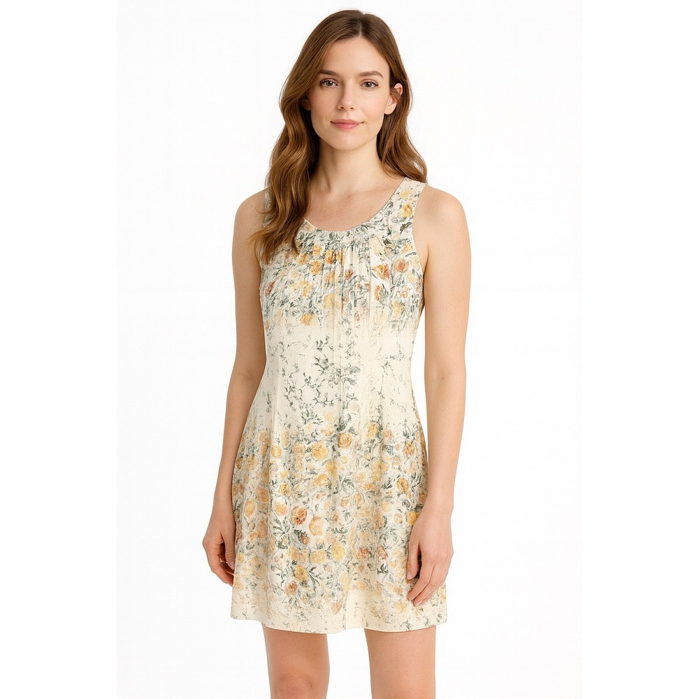 Marchesa Rose Faded Rose Sleeveless Shift Dress Light Yellow Floral Medium